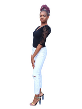 Load image into Gallery viewer, In My Bag- sheer sleeve plunge neck bodysuit - Khoris Kloset