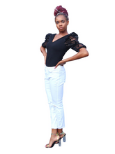 Load image into Gallery viewer, In My Bag- sheer sleeve plunge neck bodysuit - Khoris Kloset