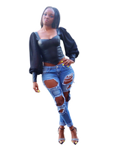 Load image into Gallery viewer, unapologetically feminine- Corset top with sheer sleeves - Khoris Kloset