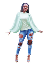 Load image into Gallery viewer, Business as usual- Batwing chiffon sleeve top - Khoris Kloset