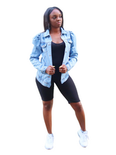 Load image into Gallery viewer, Puff point-Distressed puff sleeve jacket - Khoris Kloset
