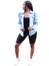 Load image into Gallery viewer, Puff point-Distressed puff sleeve jacket - Khoris Kloset