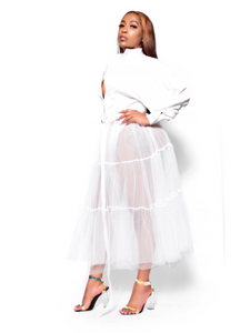 About my business- Button up long sleeve white tulle shirt - Khoris Kloset