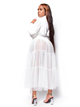 Load image into Gallery viewer, About my business- Button up long sleeve white tulle shirt - Khoris Kloset
