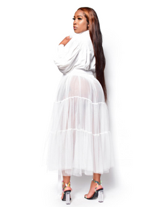 About my business- Button up long sleeve white tulle shirt - Khoris Kloset